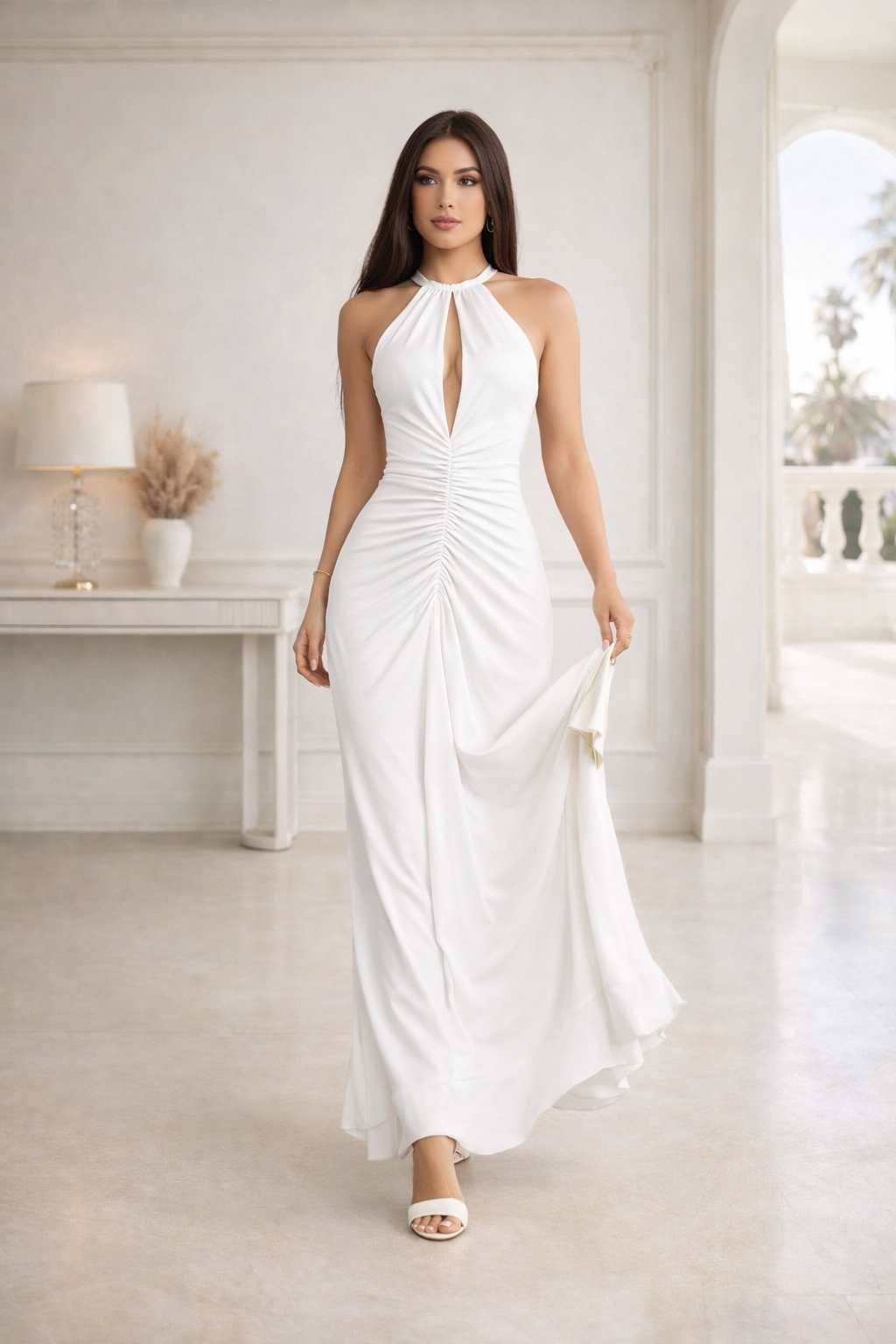 Figurformendes plissiertes einfarbiges Sommerkleid