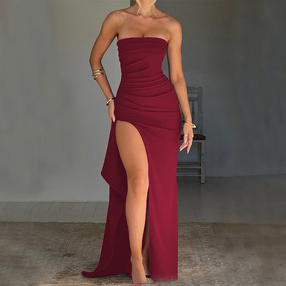 Trägerloses langes Sommerkleid mit Schlitz für Damen