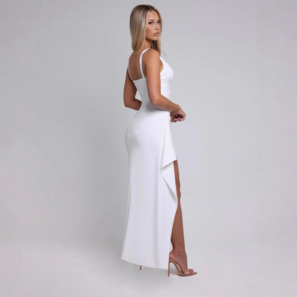 Elegantes Bodycon Kleid mit Beinschlitz und V Ausschnitt