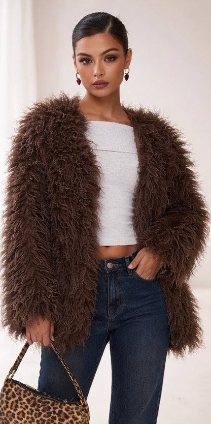 Damen Kunstpelzjacke für stilvolle warme Alltagslooks