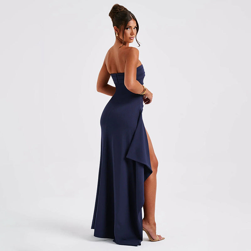Trägerloses langes Sommerkleid mit Schlitz für Damen