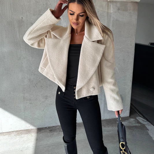 Oversize Wollmantel Damen mit Stehkragen in Unifarbe