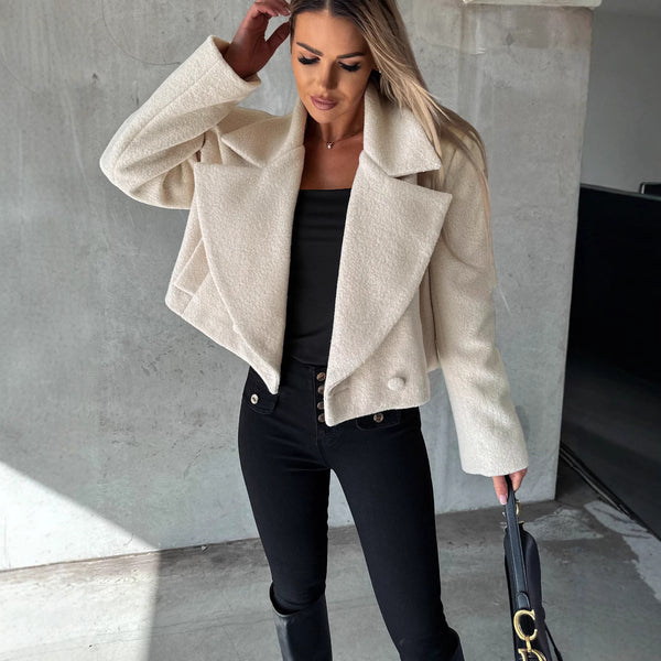 Oversize Wollmantel Damen mit Stehkragen in Unifarbe