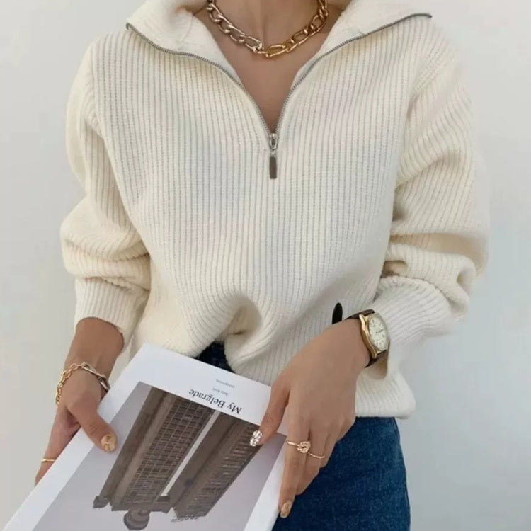 Lockerer Damenstrickpullover mit Reißverschluss bequem