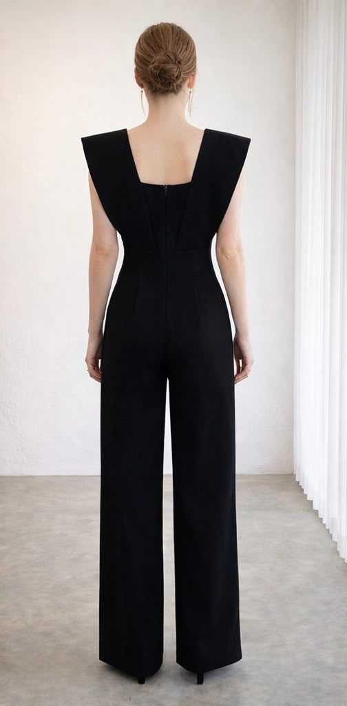 Chiffon Jumpsuit für Damen im Retro Stil mit weitem Bein