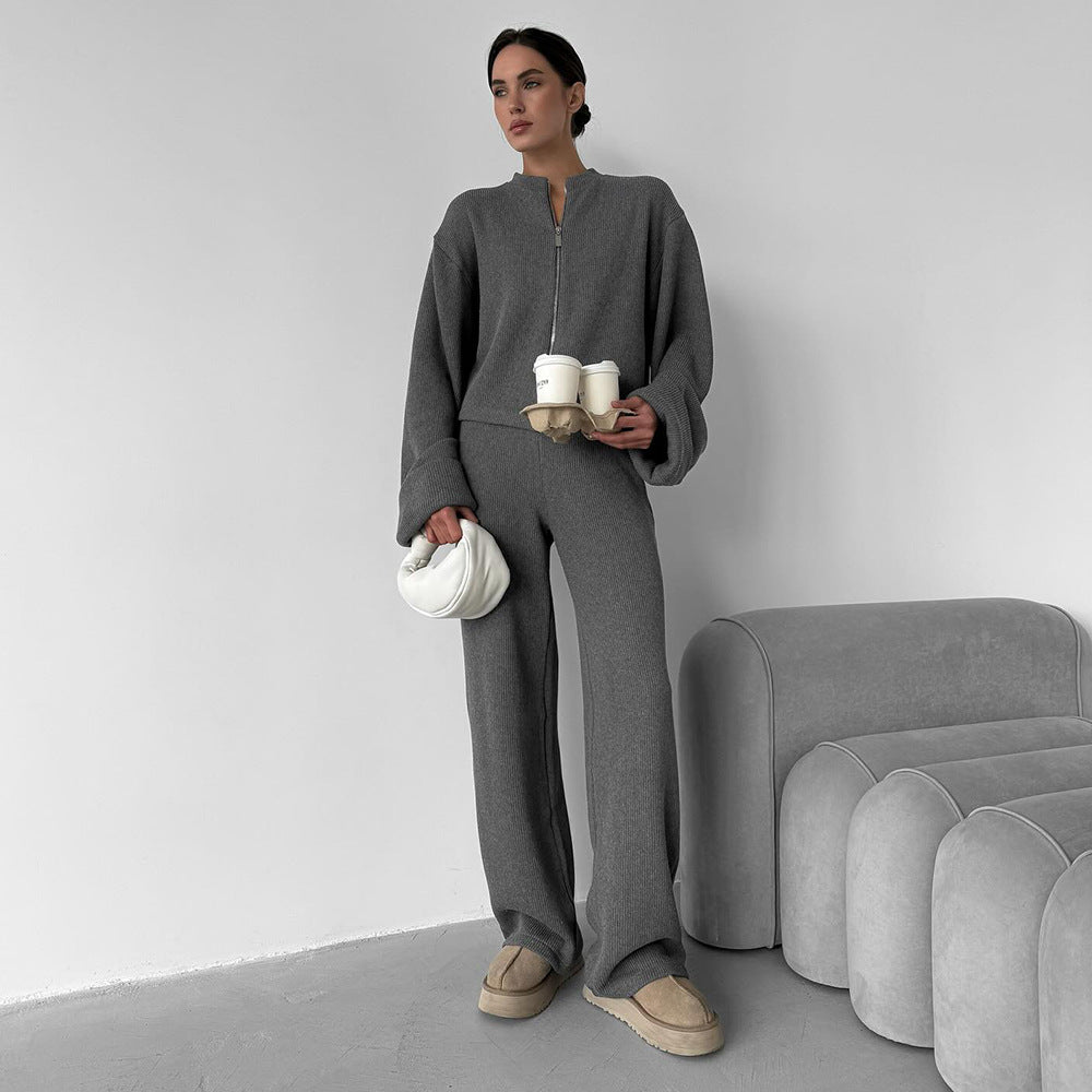 Knit Zip Set Moderner Strick Zweiteiler für Damen elegant