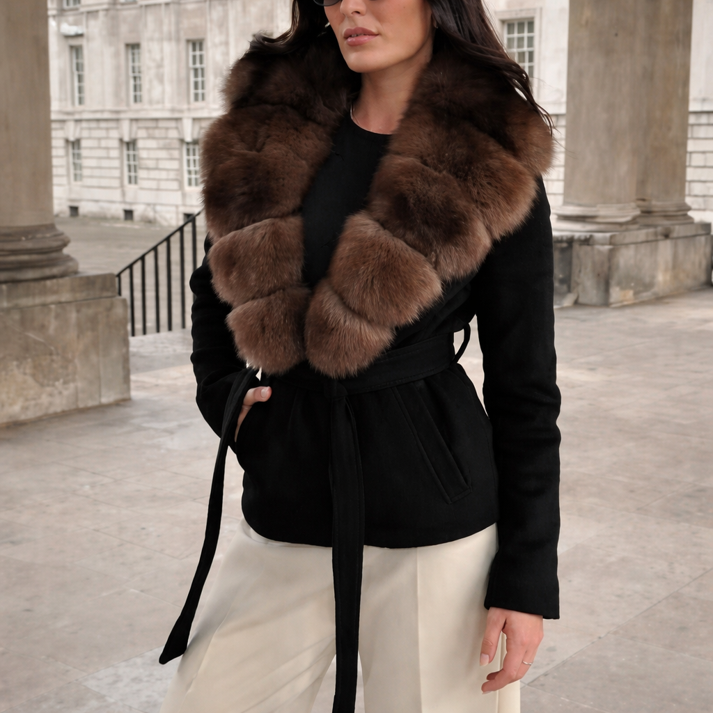 Luxuriöse Damenjacke mit Kunstpelzkragen elegant warm