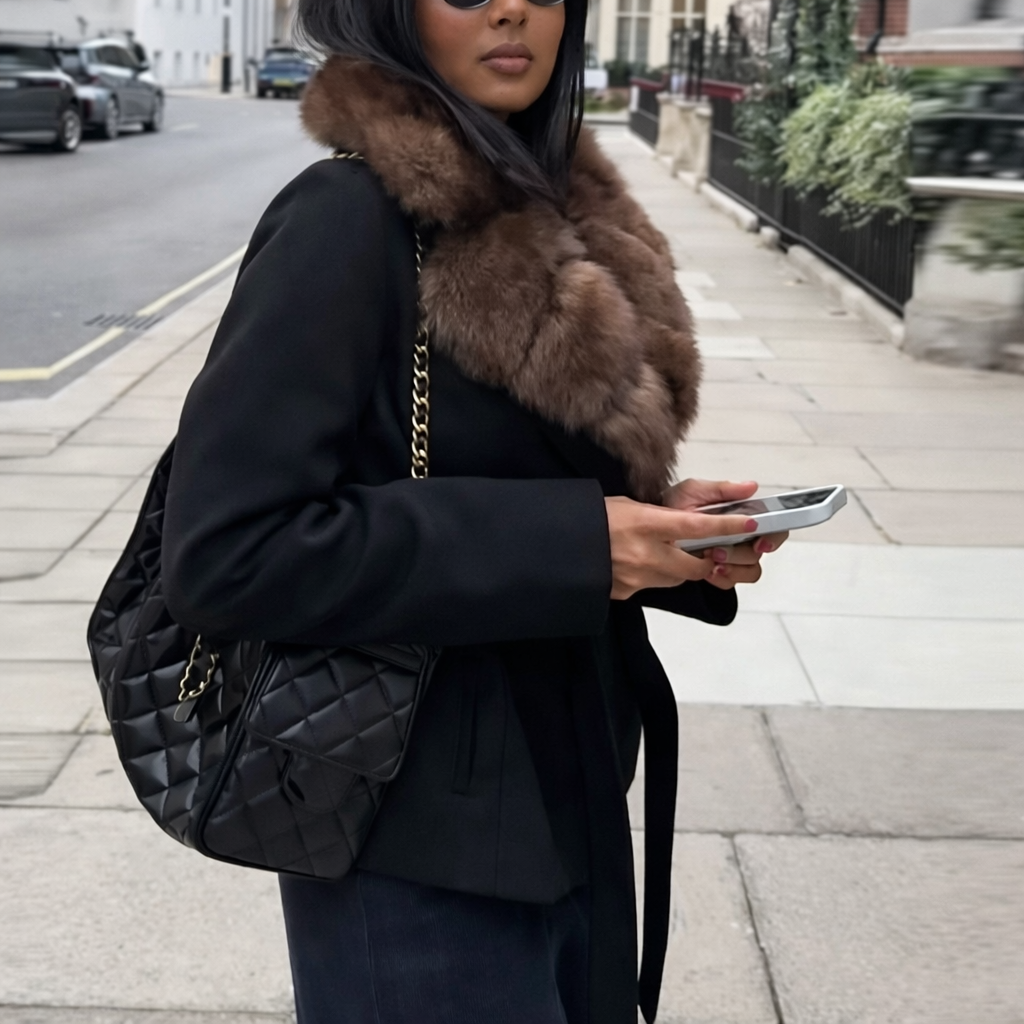 Luxuriöse Damenjacke mit Kunstpelzkragen elegant warm