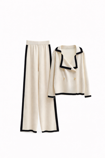Damen Herbst Strickhosen Zweiteiler mit weitem Bein elegant