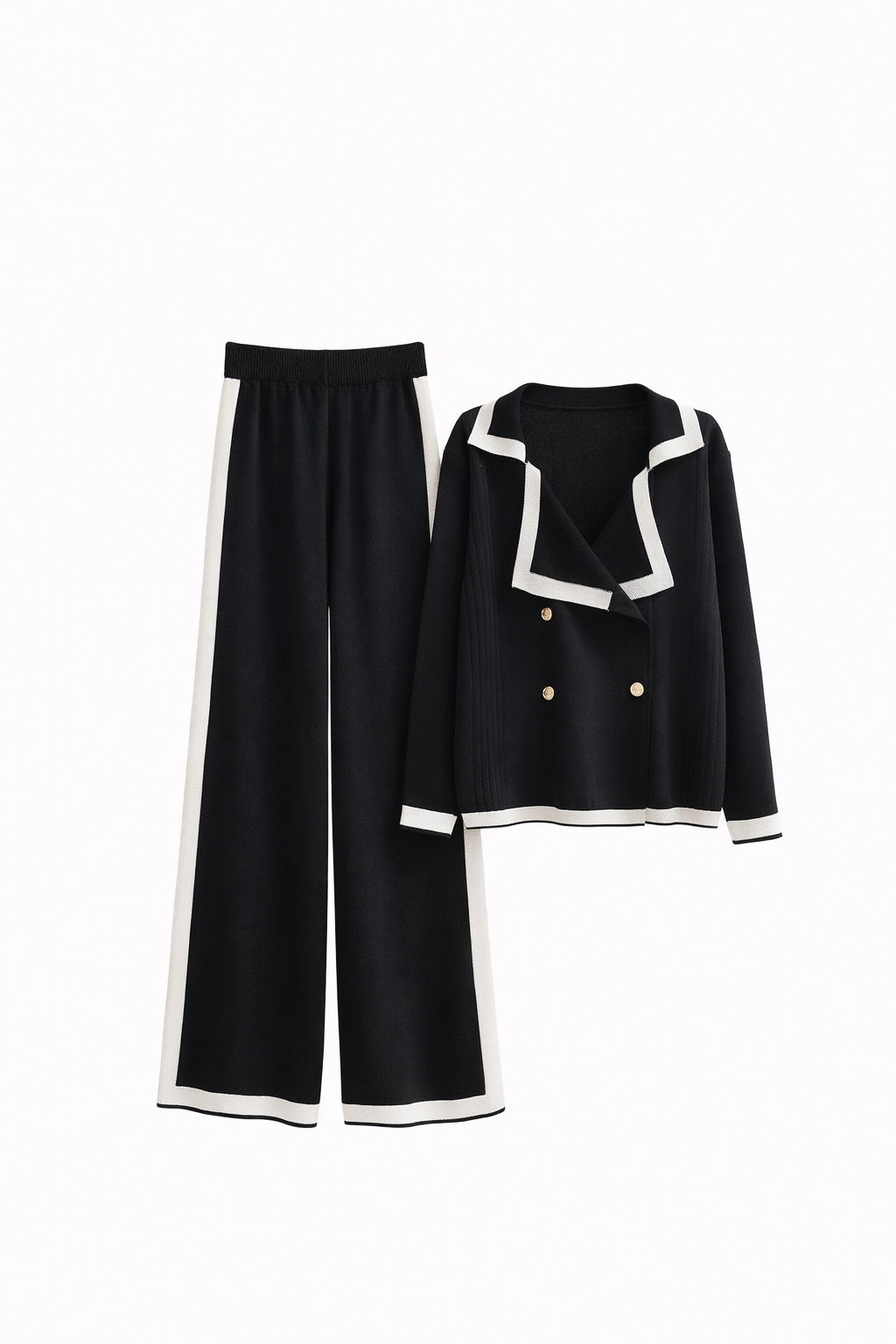 Damen Herbst Strickhosen Zweiteiler mit weitem Bein elegant