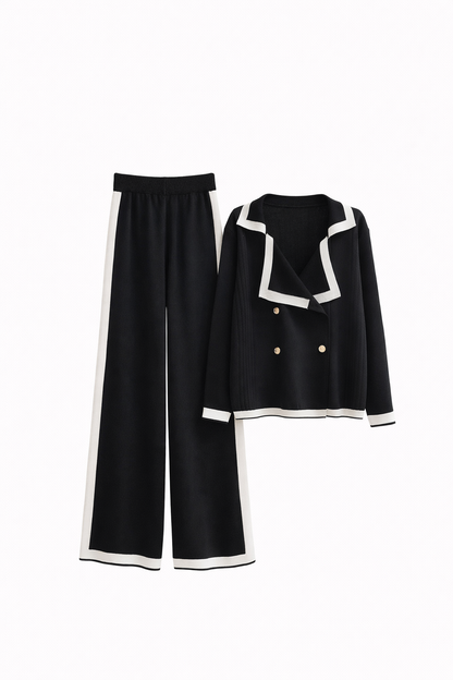 Damen Herbst Strickhosen Zweiteiler mit weitem Bein elegant