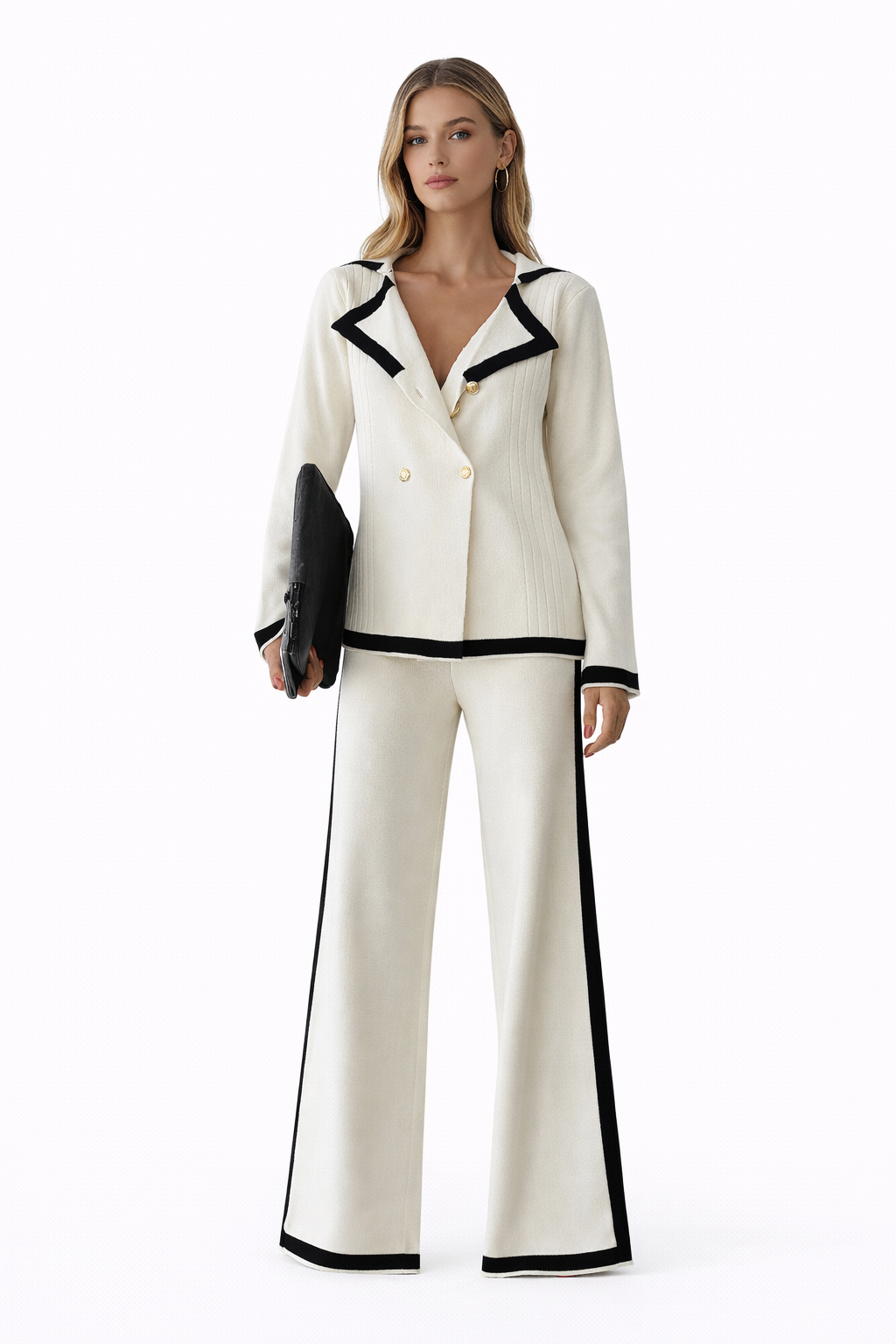 Damen Herbst Strickhosen Zweiteiler mit weitem Bein elegant