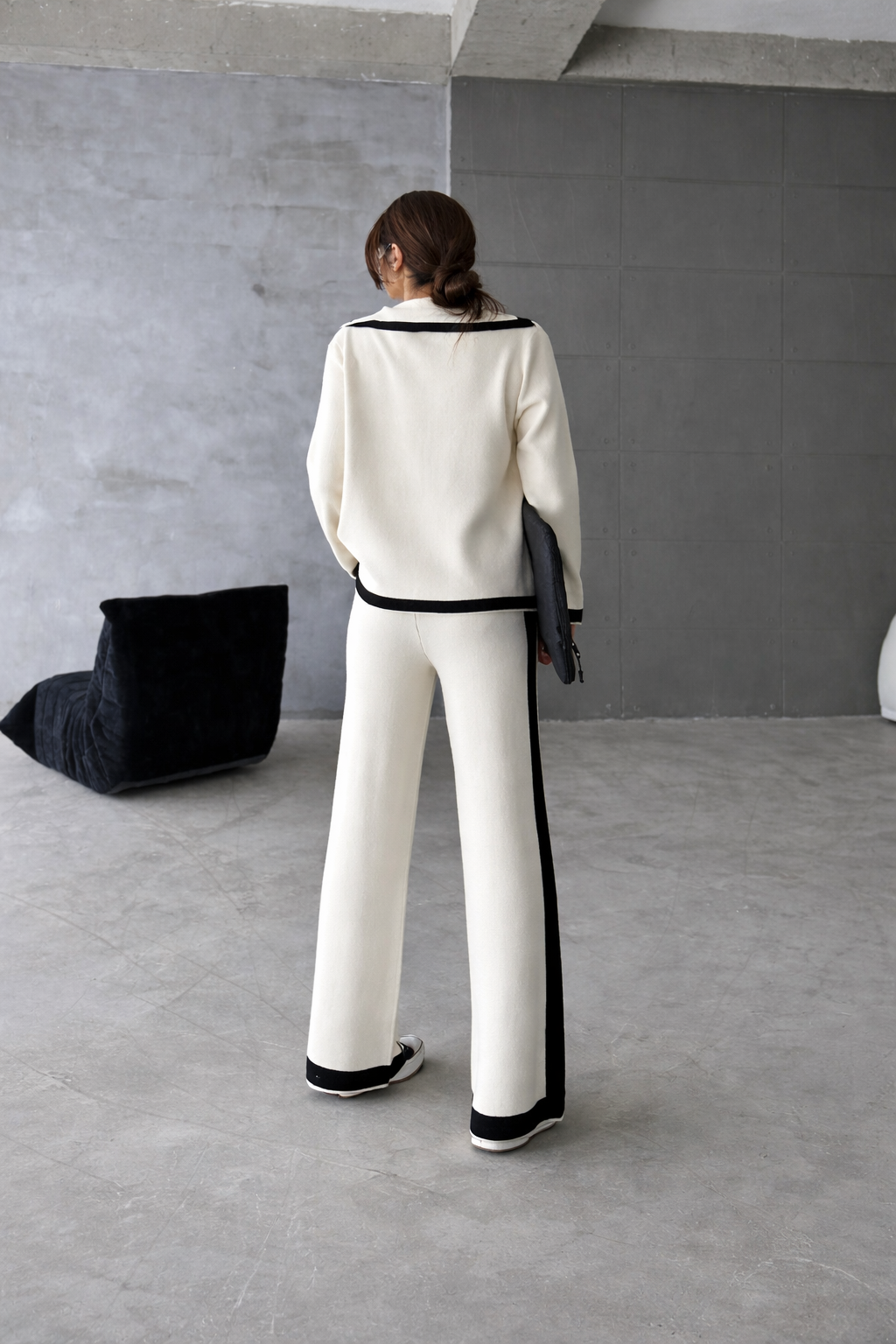 Damen Herbst Strickhosen Zweiteiler mit weitem Bein elegant