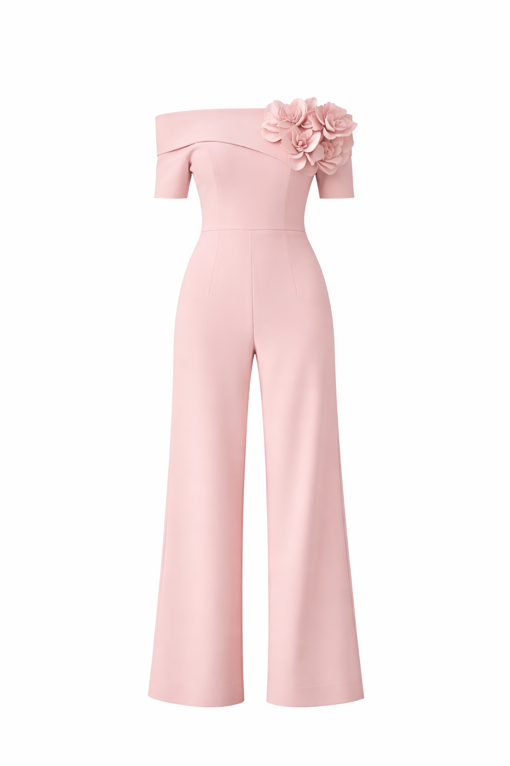 Damen Jumpsuit mit 3D Blumenmuster und weitem Bein