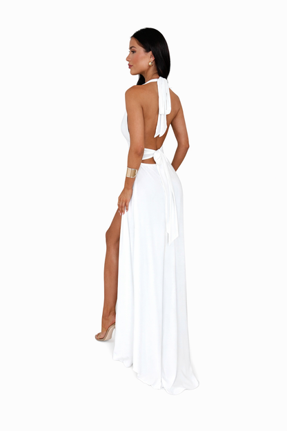 Halterneck V Neck Kleid mit Schlitz Sommer Rückenfrei