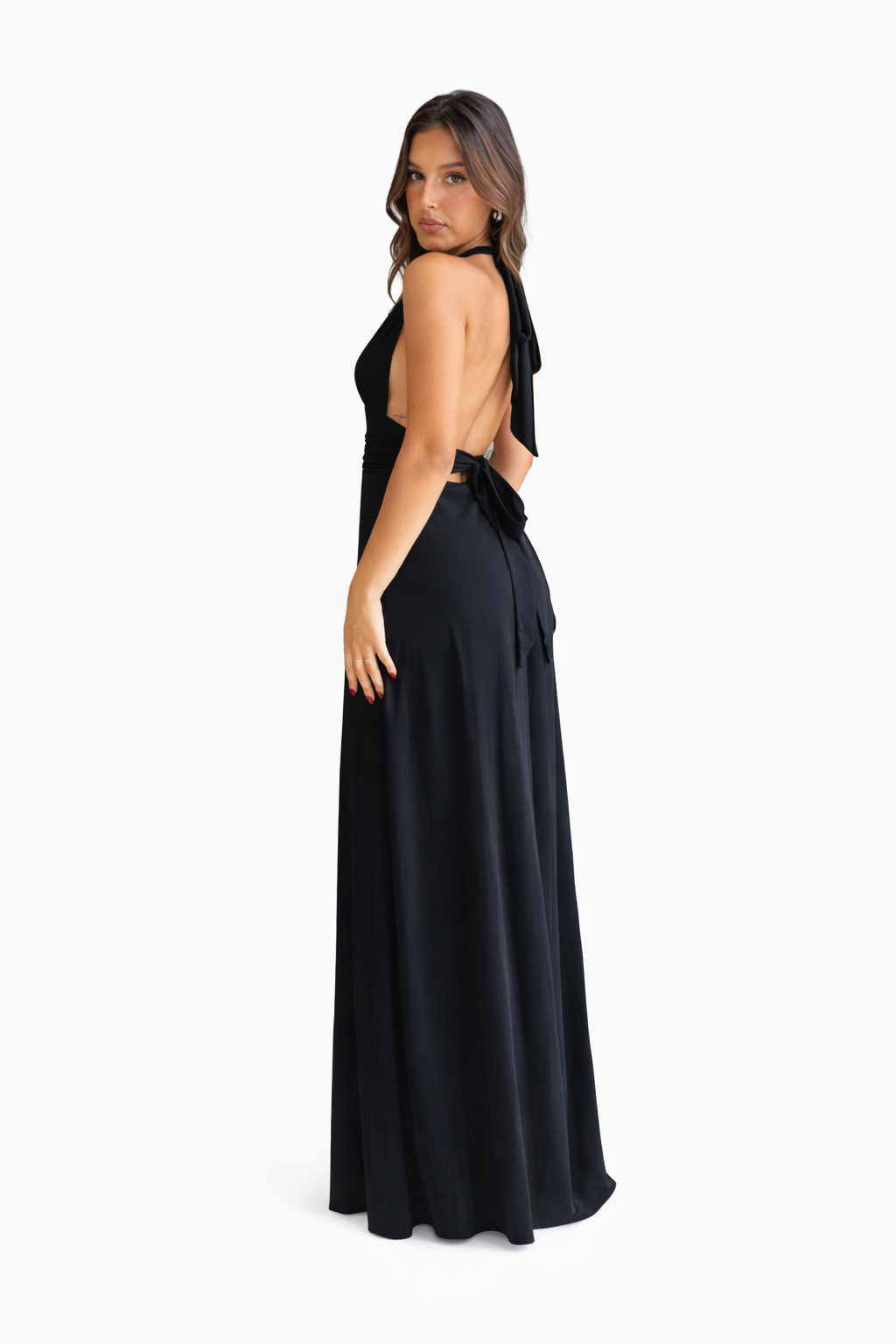 Halterneck V Neck Kleid mit Schlitz Sommer Rückenfrei