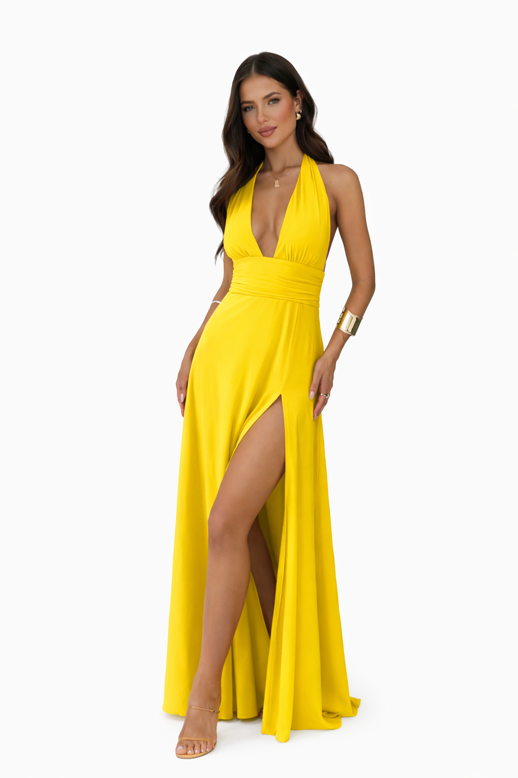 Halterneck V Neck Kleid mit Schlitz Sommer Rückenfrei