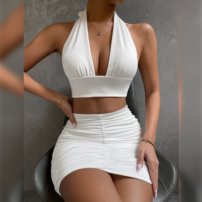 2-teiliges Damen Kleiderset mit Neckholder Top Schnürung