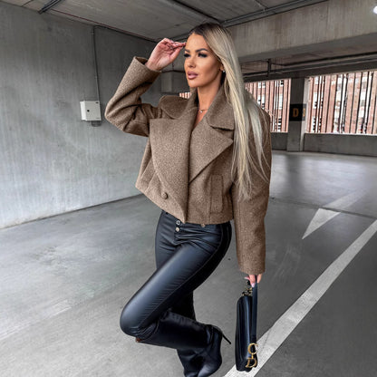 Oversize Wollmantel Damen mit Stehkragen in Unifarbe