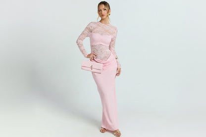 Elegantes Blush Spitzenkleid mit modernem Style für Damen