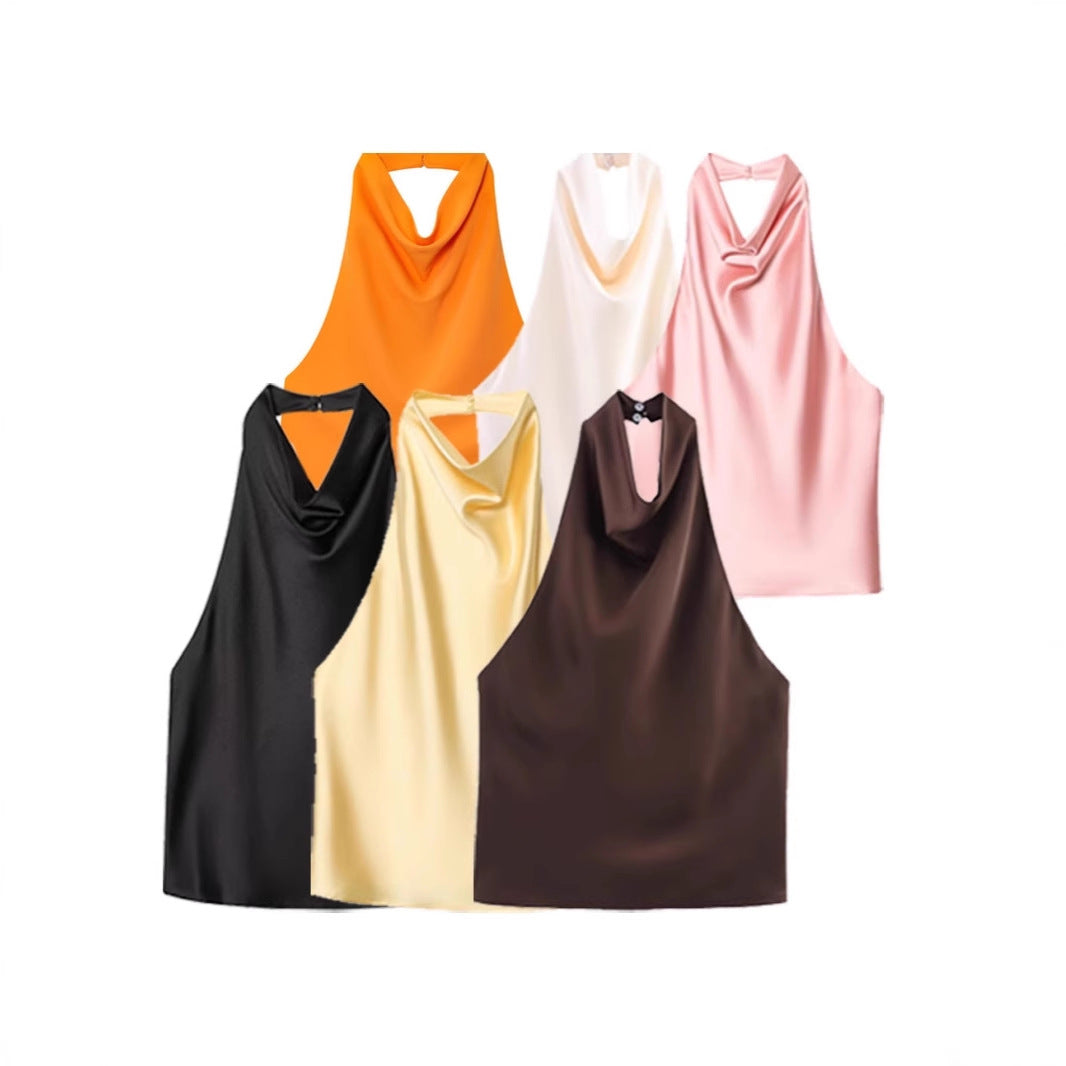 Elegantes Neckholder Top Damen aus Seidensatin Oberteil