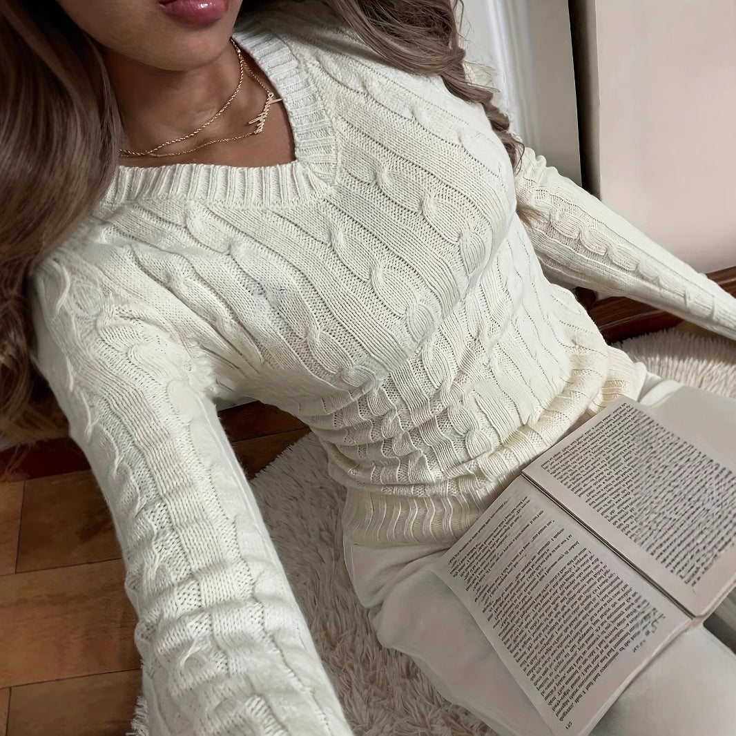 V Ausschnitt Strickpullover Damen Langarm elegant weich