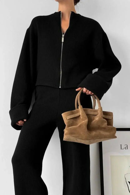 Knit Zip Set Moderner Strick Zweiteiler für Damen elegant