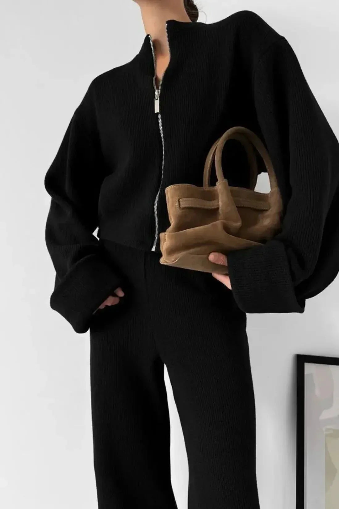 Knit Zip Set Moderner Strick Zweiteiler für Damen elegant