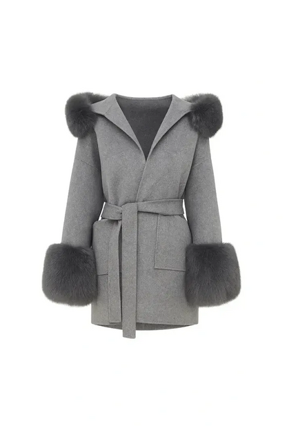 Luxuriöser Kunstpelzmantel mit Kapuze Damen warm elegant