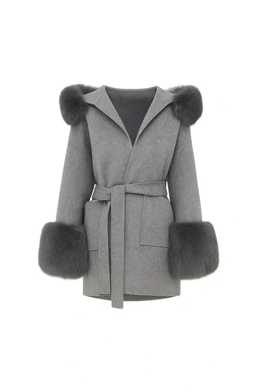 Luxuriöser Kunstpelzmantel mit Kapuze Damen warm elegant