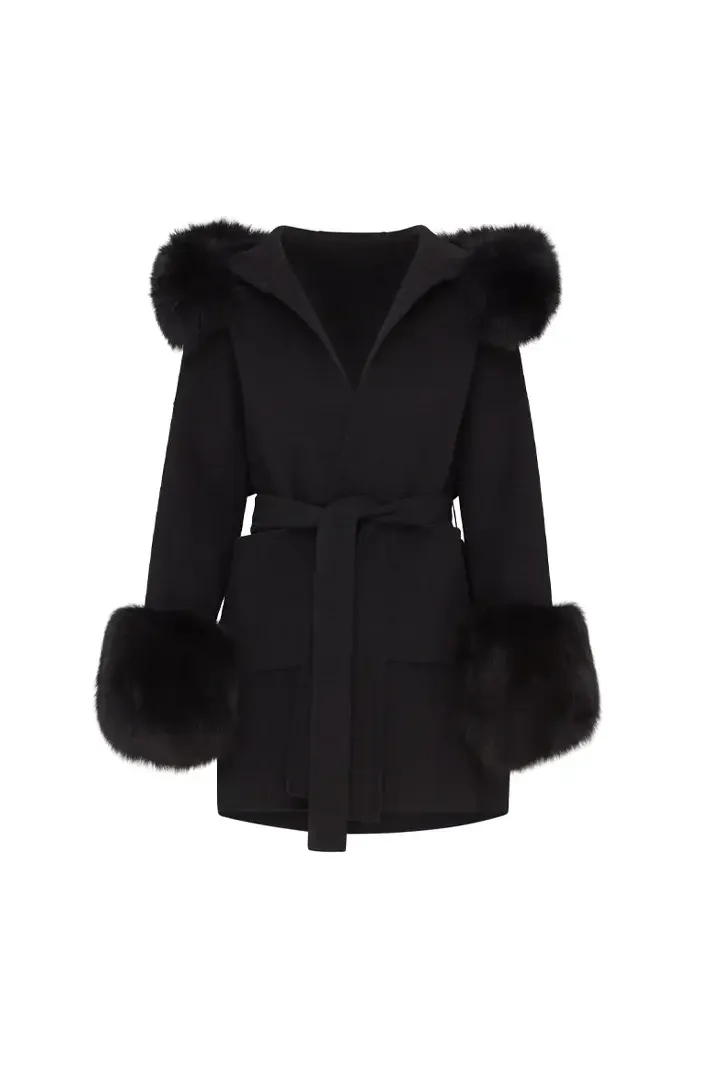 Luxuriöser Kunstpelzmantel mit Kapuze Damen warm elegant