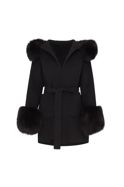 Luxuriöser Kunstpelzmantel mit Kapuze Damen warm elegant